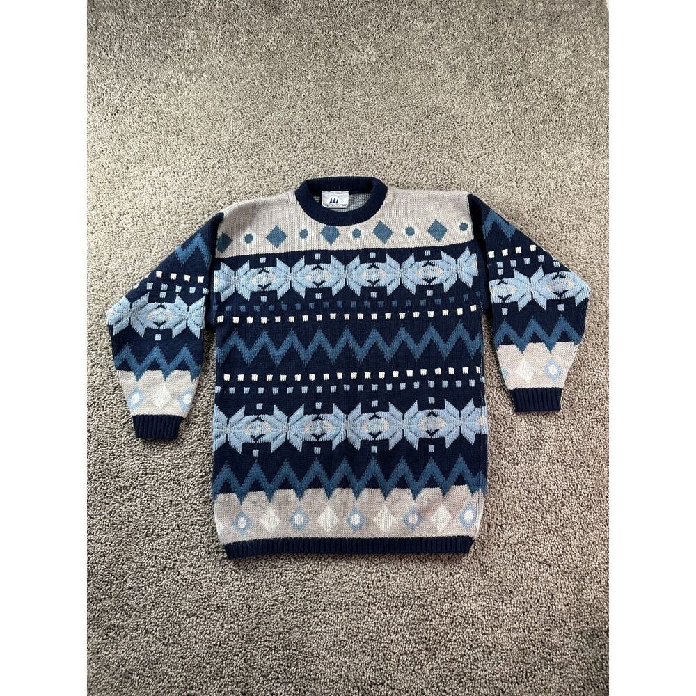 VINTAGE 90s Bay Point Threads Fair Isle Sweater Womens Medium Acrylic Pullover